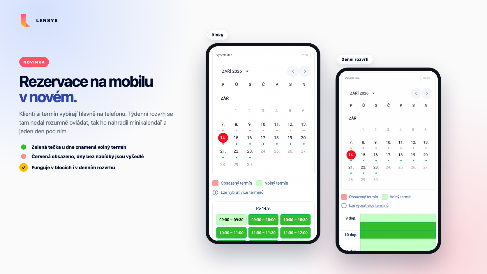 Rezervace na mobilu: volné dny na první pohled